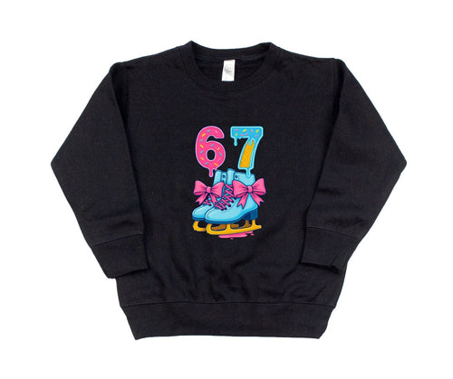 Black sweatshirt with colorful design on a white background