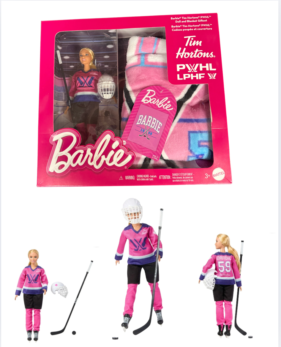 PWHL x Tim Hortons 2025 Hockey Barbie: Player Doll and Blanket Gift Set